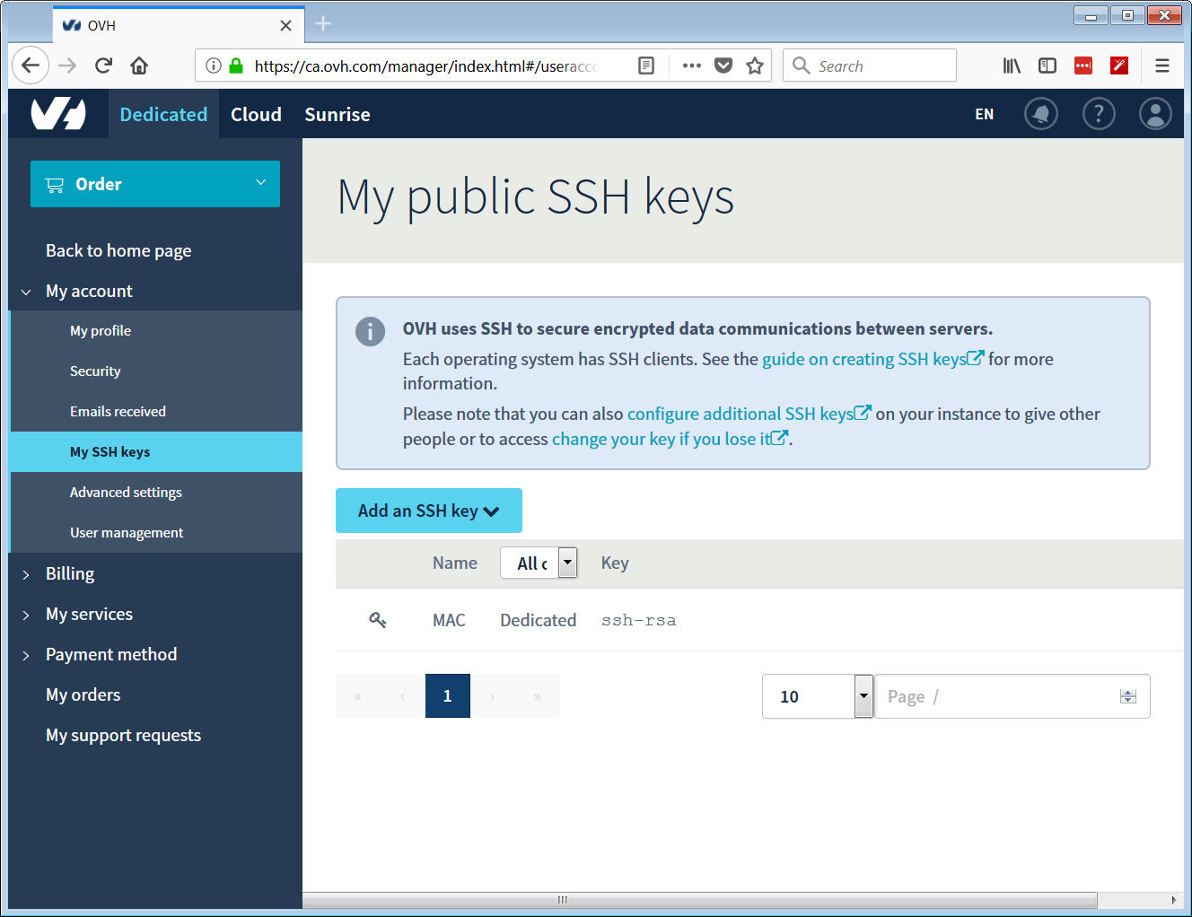 SSH Key upload